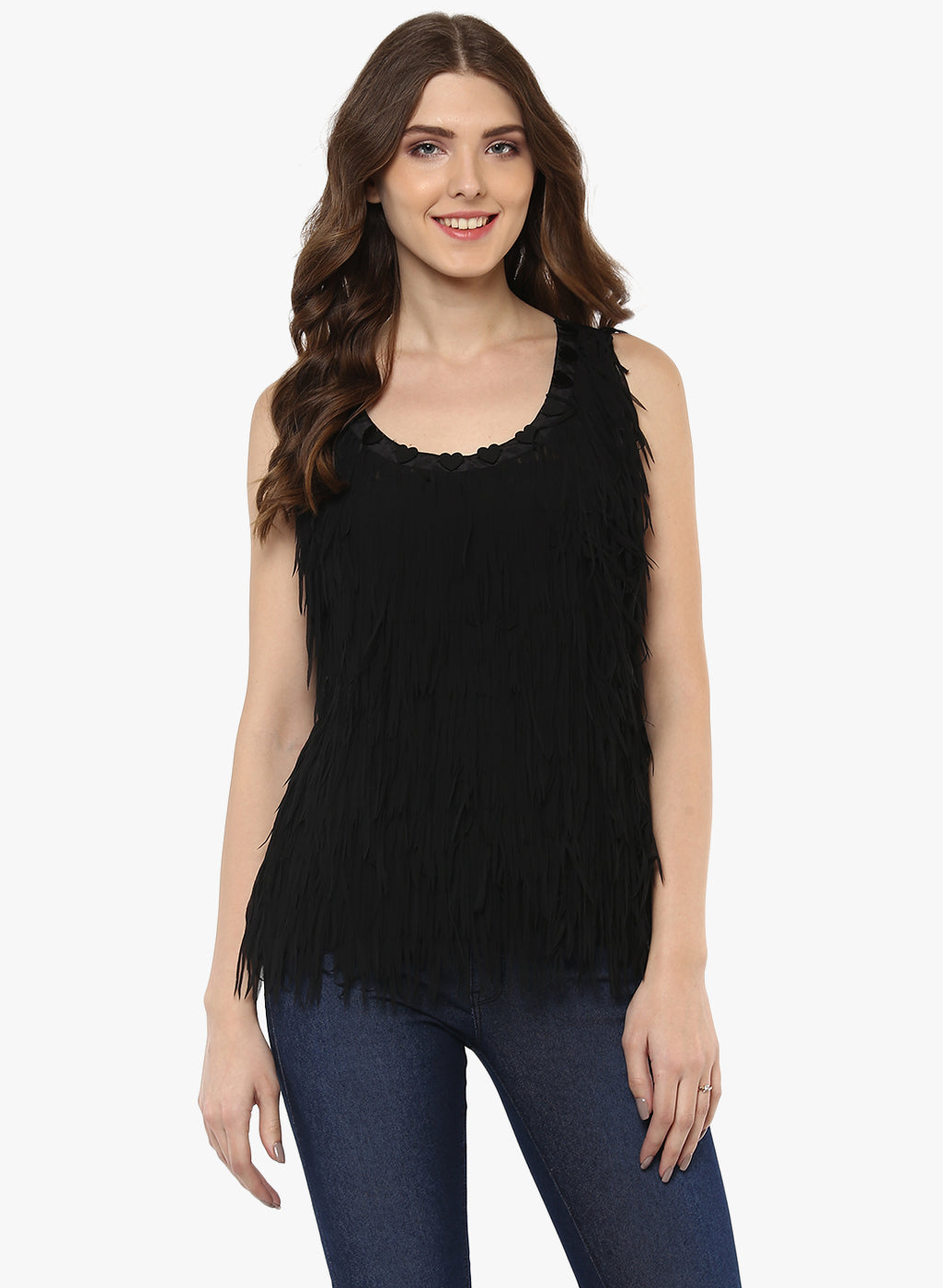 PORSORTE Front laser cut fringes Top with heart stones decoration at front - www.porsorte.in